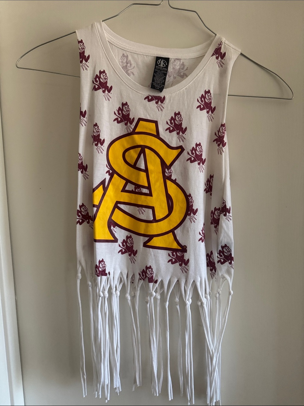 ASU Recycled Karma White Tank Top with Maroon Print